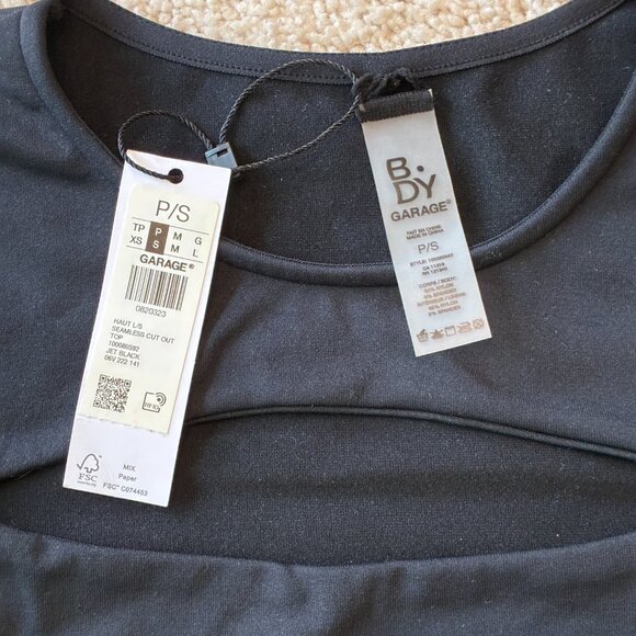 NWT B.Day Garage Open Front Crop Long-Sleeve Sleek Black Top Tee Shirt - Picture 4 of 9